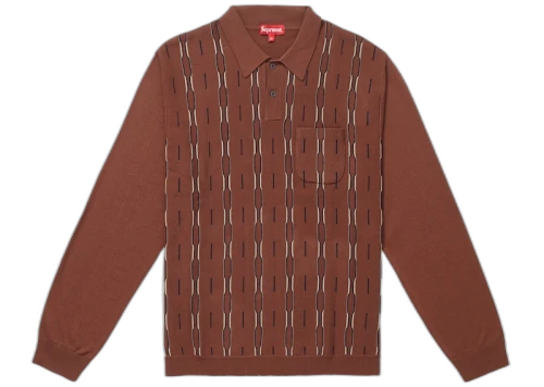 Supreme Vertical Stripe Knit L/S Polo Brown