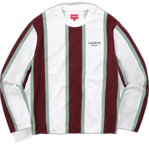 Supreme Vertical Striped Pique Crewneck White