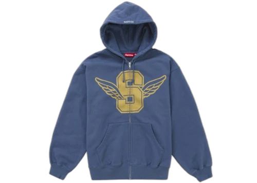 Supreme Wings Zip Up Hooded Sweatshirt Dark Blue
