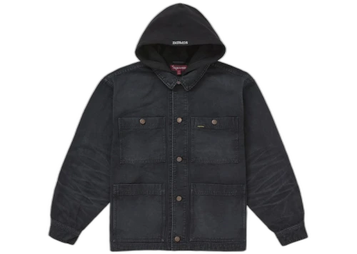 Supreme Worn Hooded Chore Coat Black