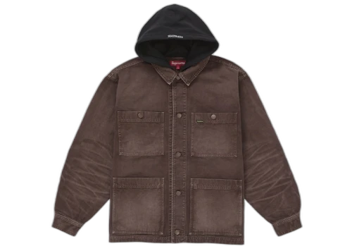 Supreme Worn Hooded Chore Coat Brown