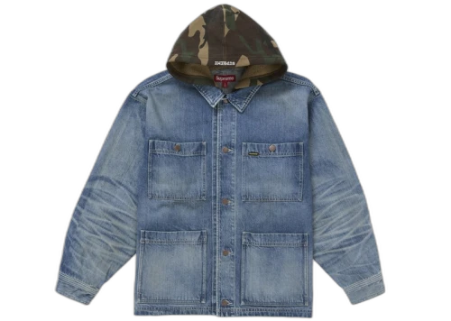 Supreme Worn Hooded Chore Coat Denim