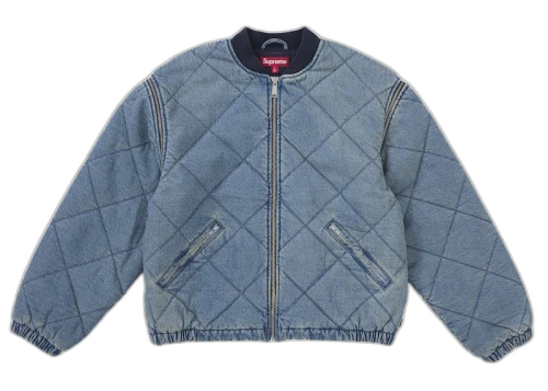 Supreme Zip-Off Sleeve Quilted Bomber Jacket Denim