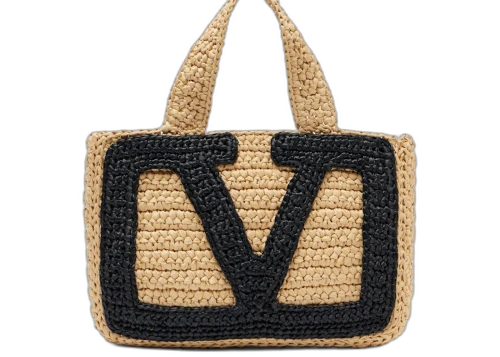 Valentino Garavani VLogo Superstar Small Tote Bag Naturale/Nero